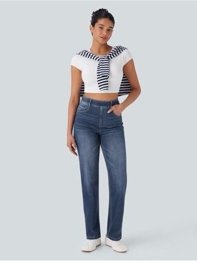 Halara Flex High Waisted Tummy Control Pockets Straight Leg Casual Jeans Sz M